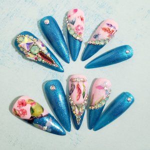 Long Stiletto Press on Nails " Singing bird "